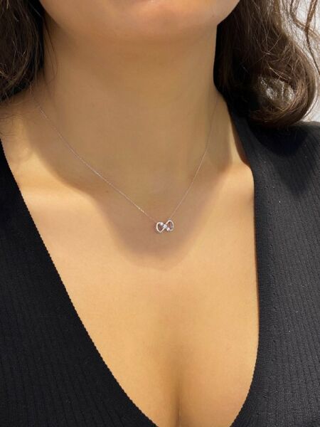 Sertifikalı Swarovski Taşlı Küçük Sonsuzluk  925 Gümüş Kolye