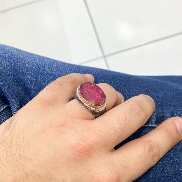Orijinal Doğal Yakut Taş El Üretimi Gümüş Erkek Yüzük
