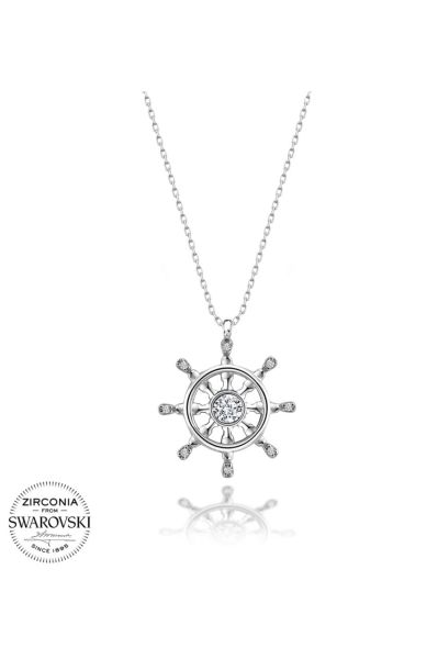 Sertifikalı Swarovski Taşlı Dümen 925 Gümüş Kolye