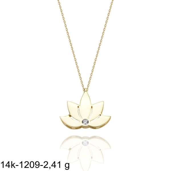 Lotus Çiçeği  Harika Tasarım Çok Şık 14 Ayar Altın Kolye