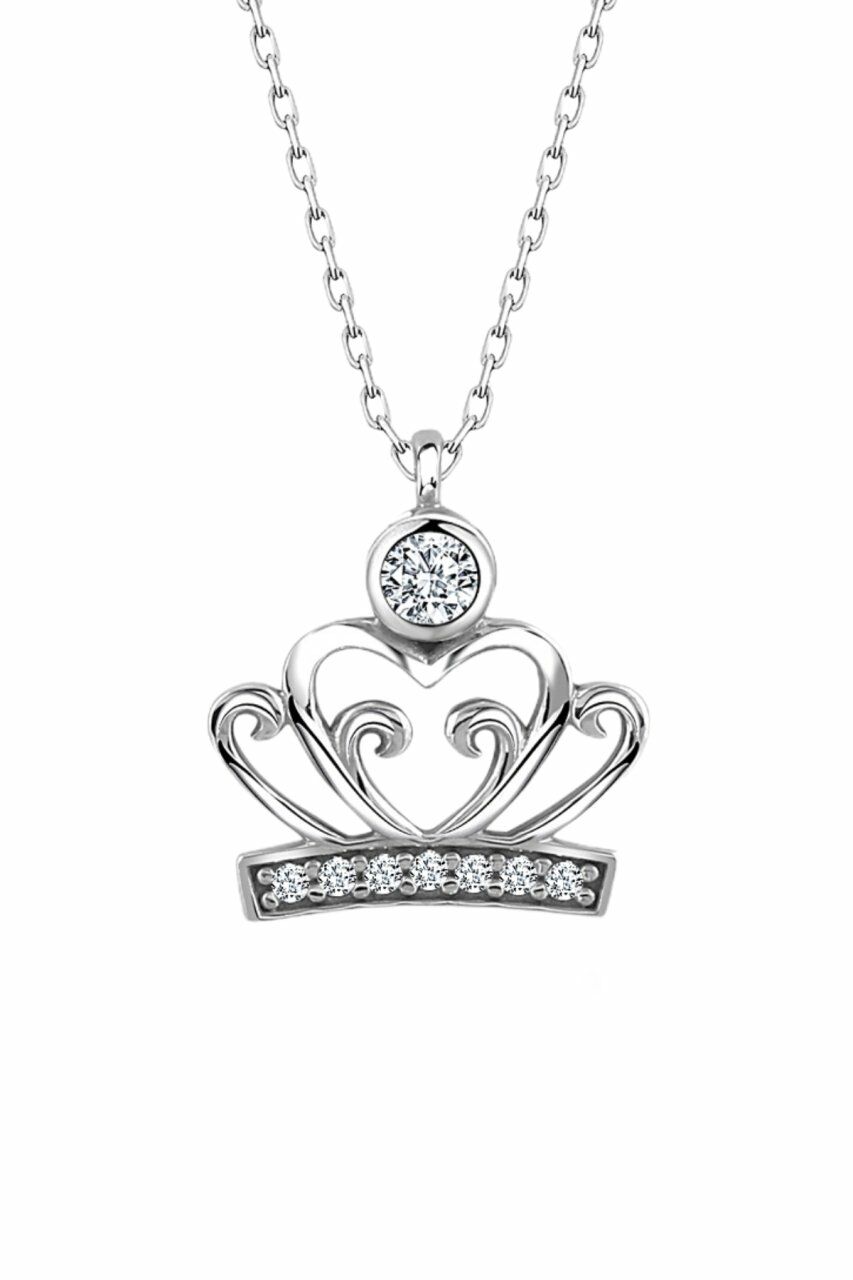 Sertifikalı Swarovski Taşlı Kraliçe Tacı 925 Gümüş Kolye