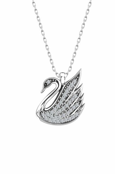 Swarovski Taşlı Sertifikalı Kuğu Tasarım 925 Gümüş Kolye