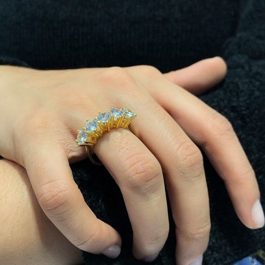 Swarovski Modeli 6 mm Altın Kaplama Gümüş Beştaş Yüzük