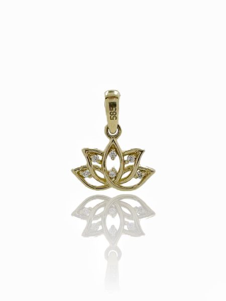 14 Ayar Altın Minik Lotus Çiçeği Kolye Ucu Charm