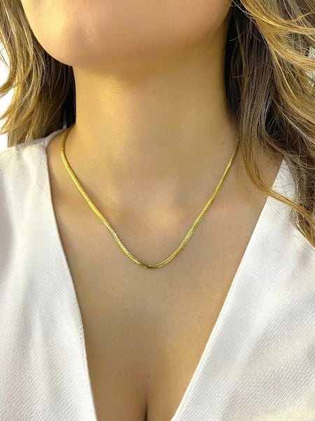 3.5 mm Kalın Balık Sırtı Ezme Zincir 14 Ayar Altın Kolye 45 cm