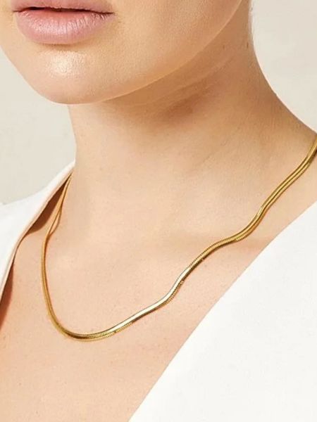3.5 mm Kalın Balık Sırtı Ezme Zincir 14 Ayar Altın Kolye 45 cm