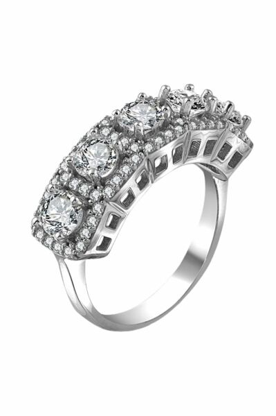 Özel Tasarım Üst Kalite Beş Taş Swarovski Taşlı 925 Gümüş Yüzük