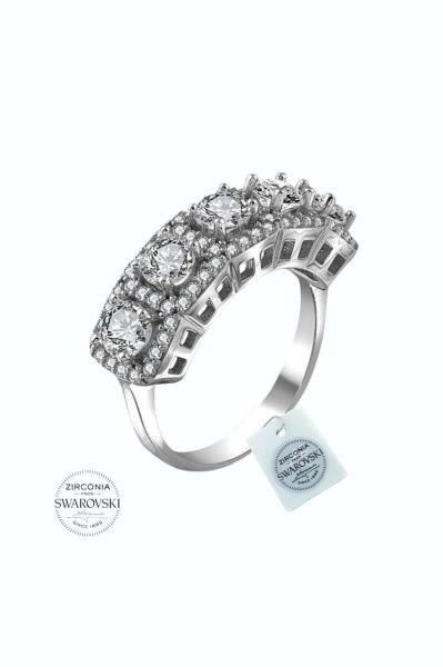 Özel Tasarım Üst Kalite Beş Taş Swarovski Taşlı 925 Gümüş Yüzük