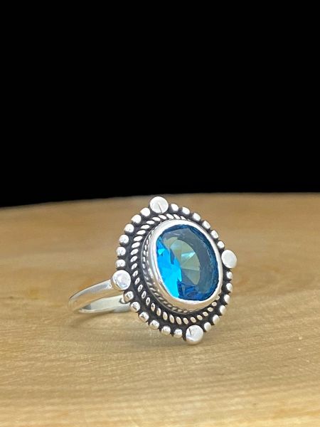 Aquamarine Taş Otantik Üst Kalite 925 Ayar  Gümüş Yüzük