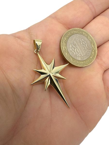 Kutup Güney Yıldızı Üst Kalite Taşsız Altın Büyük Boy Kolye Ucu