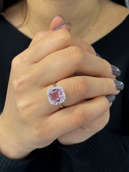 Üst Kalite Baget Pink Quartz Pırlanta Modeli 925 Gümüş Yüzük