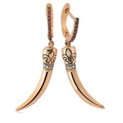 Pırlantalı Kırmızı Safir Fildişi Küpe