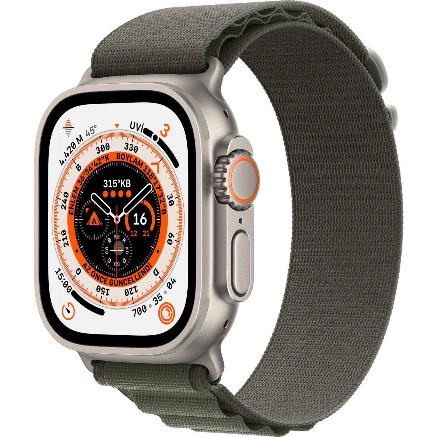 Apple Watch Ultra Gps + Cellular, 49MM Titanium Case With Green Alpine Loop - large MQFP3TU/A