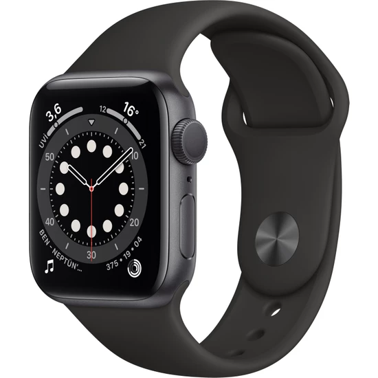 Apple Watch Seri 6 44mm GPS Space Gray Alüminyum Kasa ve Siyah Spor Kordon M00H3TU/A