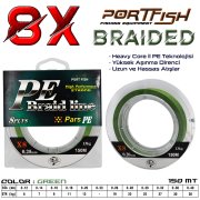 Portfish Pars 8 Kat İp Misina 150 mt Yeşil