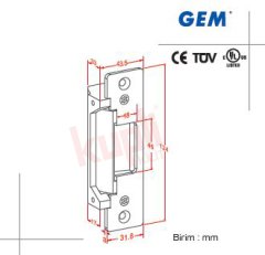 GEM Gianni Elektrikli Kilit Karşılığı - Standart Tip - Fail Safe/Secure - GK 300M
