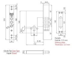 Kale Plus Çelik Kapı Emniyet Kilidi - 60 mm - 257