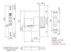 Kale Fişeli Çelik Kapı Emniyet Kilidi - 3 Anahtarlı - 60 mm - 257L