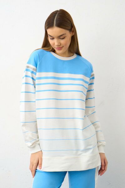 SAKS Kolları Taş Şerit  Detaylı Pamuklu Örme Alt Üst Takım