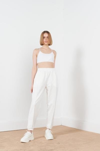 Duru Önden Dikişli Beli Lastikli Cepli Ekru Jogger