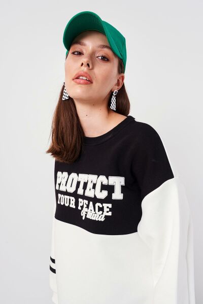 Protect Baskılı İçi Polarlı Oversize Siyah Alt Üst Takım
