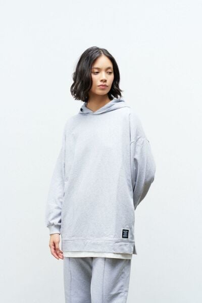 Text Kapüşonlu Basic Oversize Gri Alt Üst Eşofman Takımı