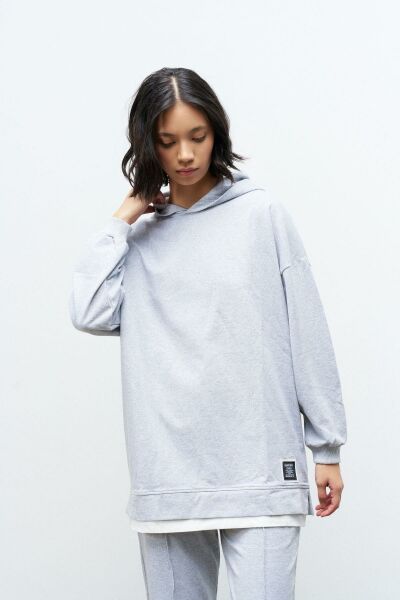 Text Kapüşonlu Basic Oversize Gri Alt Üst Eşofman Takımı