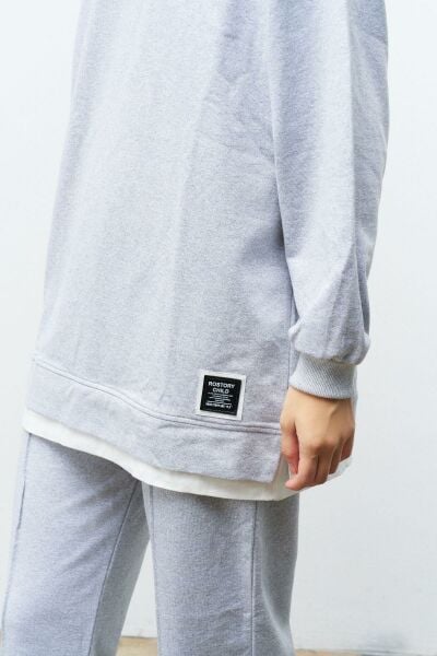Text Kapüşonlu Basic Oversize Gri Alt Üst Eşofman Takımı