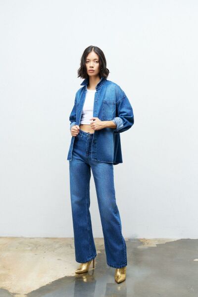 Koyu Mavi %100 Cotton Gömlek Pantolon Takım