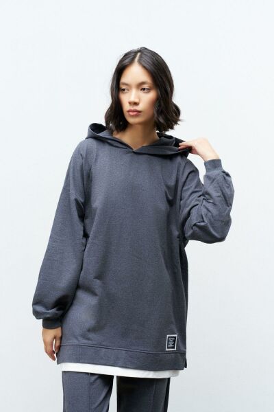 Text Kapüşonlu Basic Oversize Antrasit Alt Üst Eşofman Takımı