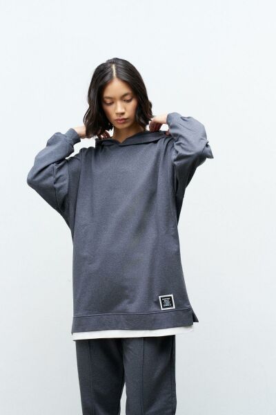 Text Kapüşonlu Basic Oversize Antrasit Alt Üst Eşofman Takımı