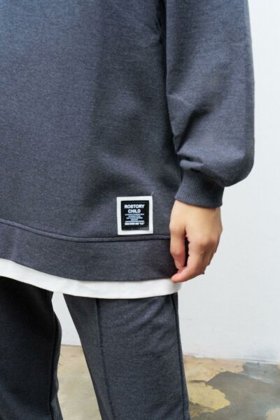 Text Kapüşonlu Basic Oversize Antrasit Alt Üst Eşofman Takımı