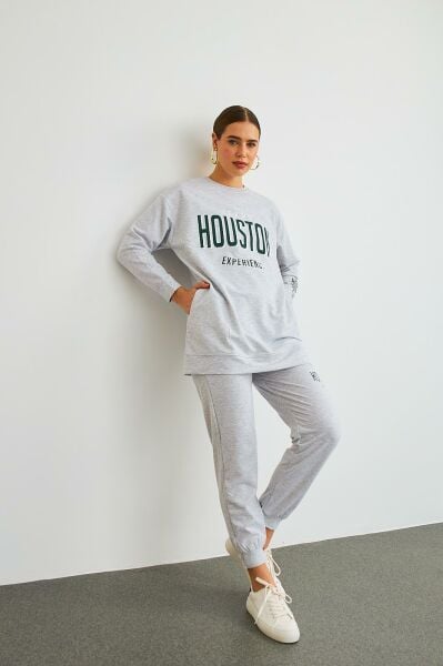 Houston Pamuklu Oversize Gri Alt Üst Takım