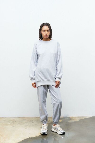 Next Yandan Yırtmaçlı Oversize Pamuklu Gri Alt Üst Takım