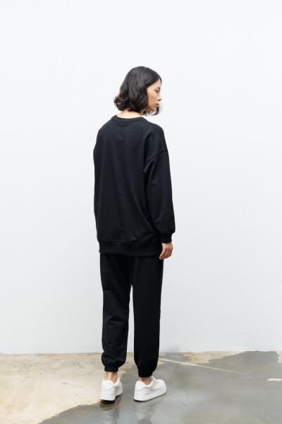 Next Yandan Yırtmaçlı Oversize Pamuklu Siyah Alt Üst Takım