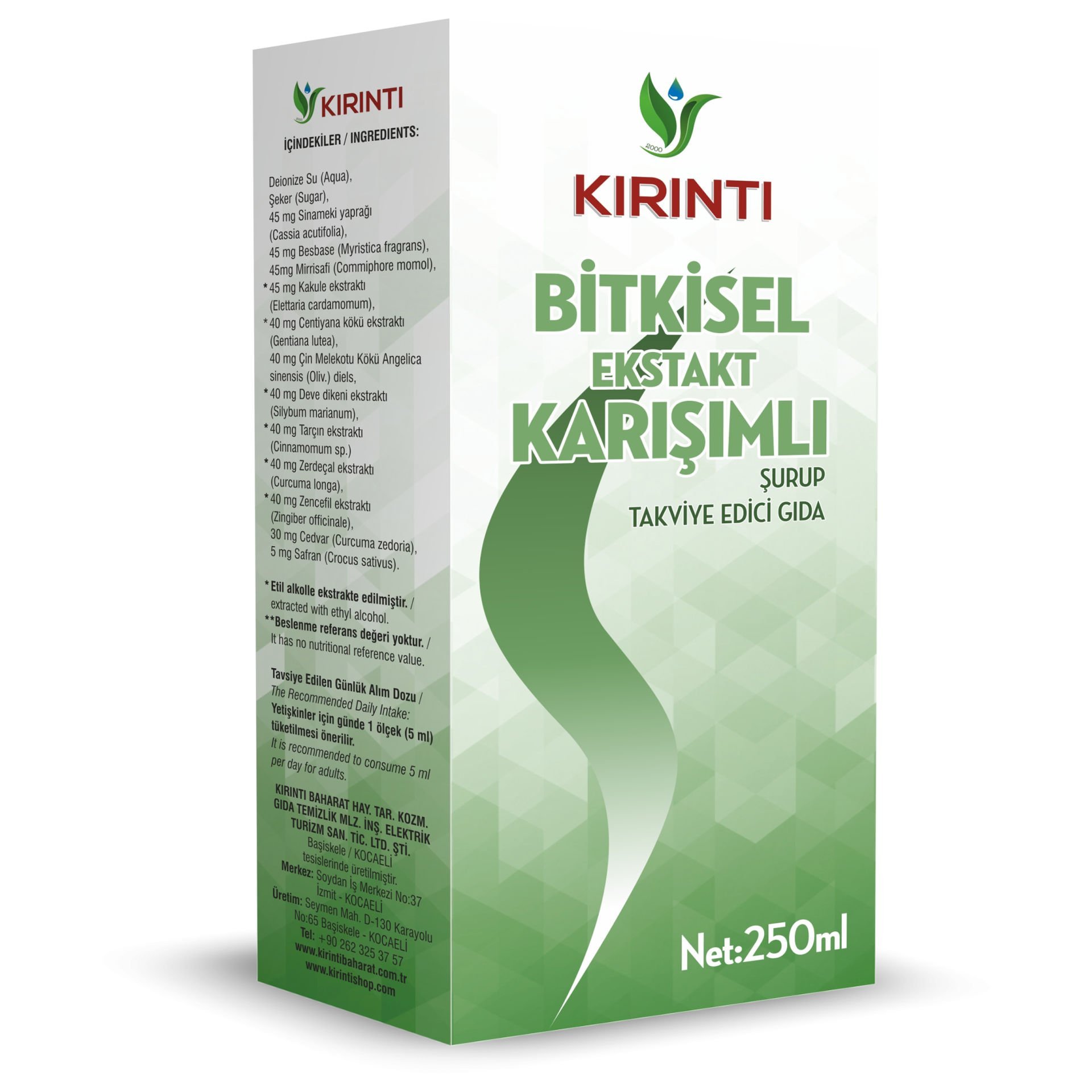 BİTKİSEL EKSTRAKT KARIŞIMLI ŞURUP TAKVİYE EDİCİ GIDA 250 ML