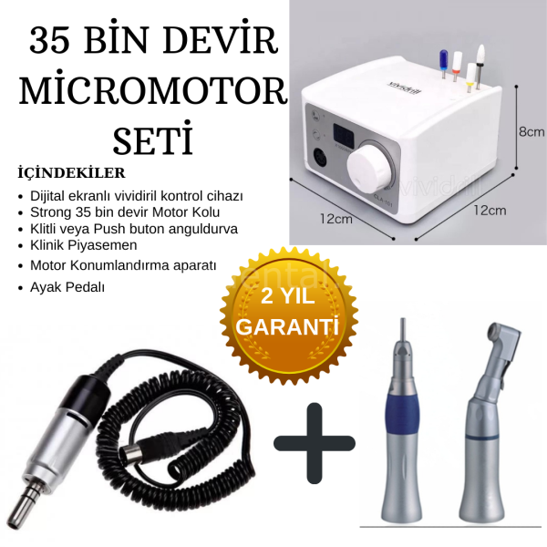 VİVİDRİLL 35000 DEVİR MİKROMOTOR +ANGULDURVA+PİYASEMEN SETİ