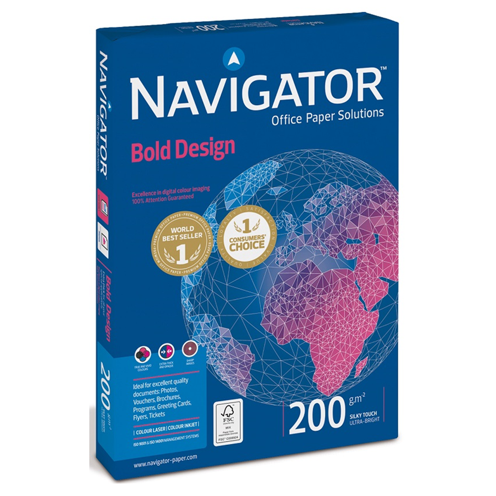 Navigator Fotokopi Kağıdı Gramajlı Laser-Copy-Inkjet Bold Design 150 Lİ A4 200 GR Beyaz