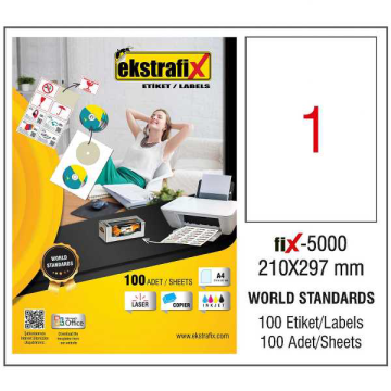 Ekstrafix Laser Etiket 210x297 Laser-Copy-Inkjet Fix-5000