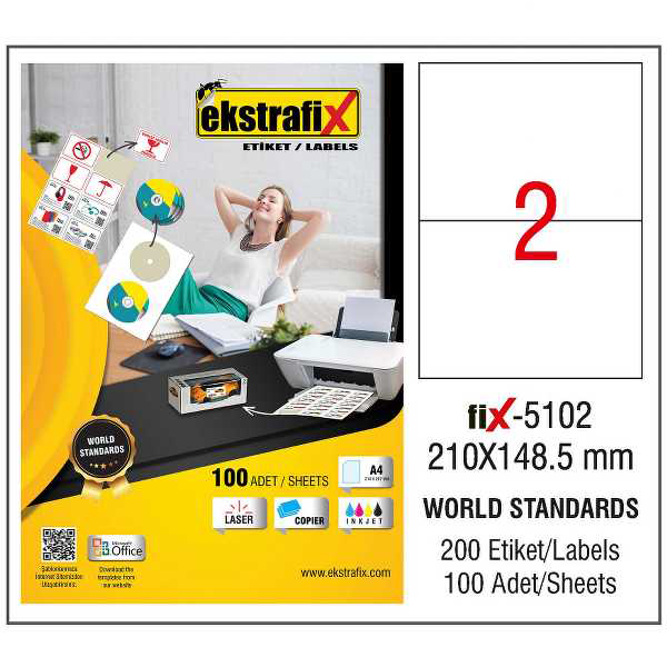 Ekstrafix Laser Etiket 210x148.5 Laser-Copy-Inkjet Fix-5102