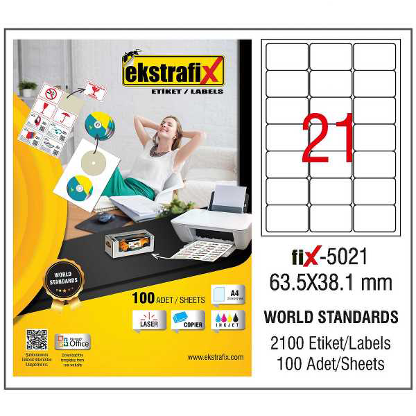 Ekstrafix Laser Etiket 63.5x38.1 Laser-Copy-Inkjet Fix-5021