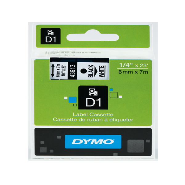 Dymo D1 Şerit Standart 6 MMx7 MT Beyaz Üzerine Siyah 43613