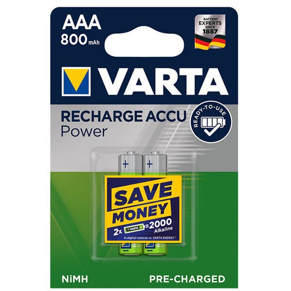 Varta Şarjlı İnce Kalem Pil (AAA) 800 MAH 1,2 V 2 Lİ