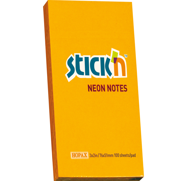Hopax Stıckn Yapışkanlı Not Kağıdı 100 YP 76x51 Fosforlu Turuncu HE21160