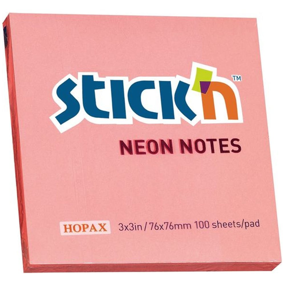 Hopax Stıckn Yapışkanlı Not Kağıdı 100 YP 76x76 Neon Pembe HE21166