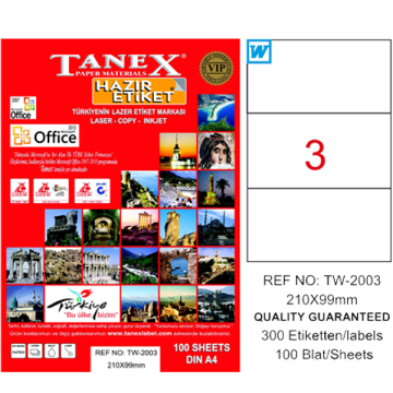 Tanex Laser Etiket 100 YP 210x99 Laser-Copy-Inkjet TW-2003