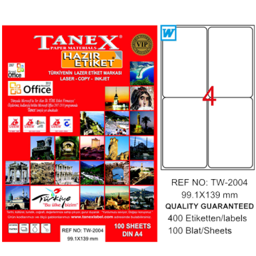 Tanex Laser Etiket 100 YP 99.1x139 Laser-Copy-Inkjet TW-2004