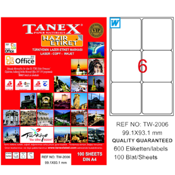 Tanex Laser Etiket 100 Yp 99.1x93.1 Laser-Copy-Inkjet TW-2006