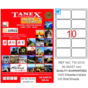 Tanex Laser Etiket 100 YP 99.1x57 Laser-Copy-Inkjet TW-2010