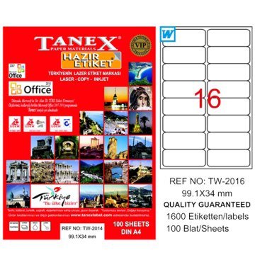 Tanex Laser Etiket 100 YP 99.1x34 Laser-Copy-Inkjet TW-2016